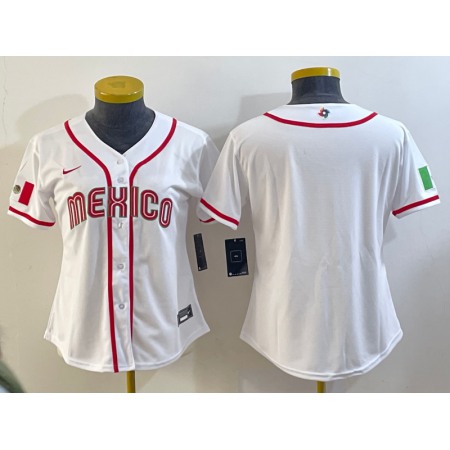 Women's Mexico Baseball 2023 Blank White World Baseball Classic Stitched Jersey(Run Small)