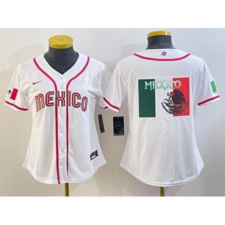 Women's Mexico Baseball 2023 White Big Logo World Baseball Classic Stitched Jersey(Run Small)