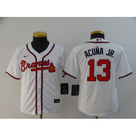 Youth Atlanta Braves #13 Ronald Acuna Jr White Cool Base Stitched Youth MLB Jersey