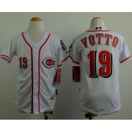 Reds #19 Joey Votto White Cool Base Stitched Youth MLB Jersey