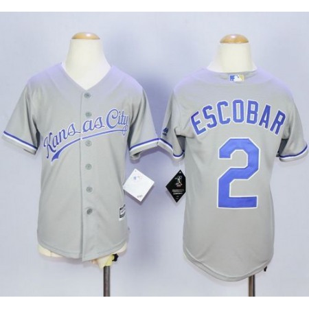 Royals #2 Alcides Escobar Grey Cool Base Stitched Youth MLB Jersey