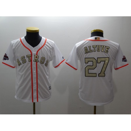 Youth Houston Astros #27 Jose Altuve Majestic White 2018 Gold Program Cool Base Player Stitched MLB Jersey