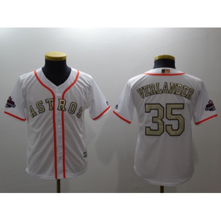 Youth Houston Astros #35 Justin Verlander Majestic White 2018 Gold Program Cool Base Player Stitched MLB Jersey