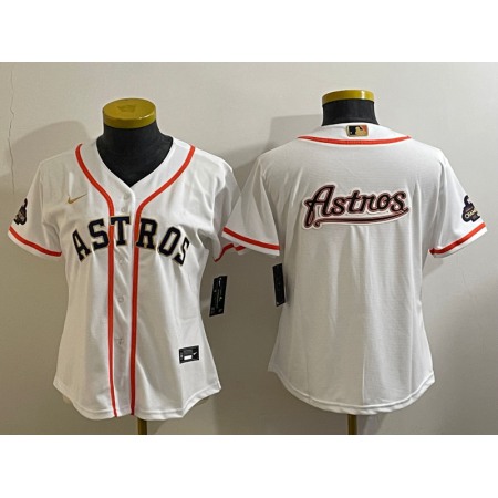 Youth Houston Astros White 2023 Gold Collection With World Serise Champions Patch Team Big Logo Stitched Baseball Jersey