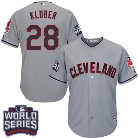 indians #28 Corey Kluber Grey Road 2016 World Series Bound Stitched Youth MLB Jersey