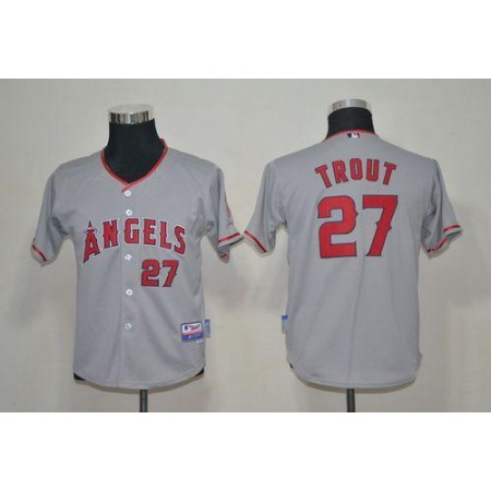 Angels #27 Mike Trout Grey Cool Base Stitched Youth MLB Jersey