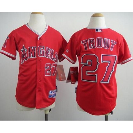 Angels #27 Mike Trout Red Cool Base Stitched Youth MLB Jersey