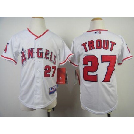 Angels #27 Mike Trout White Cool Base Stitched Youth MLB Jersey