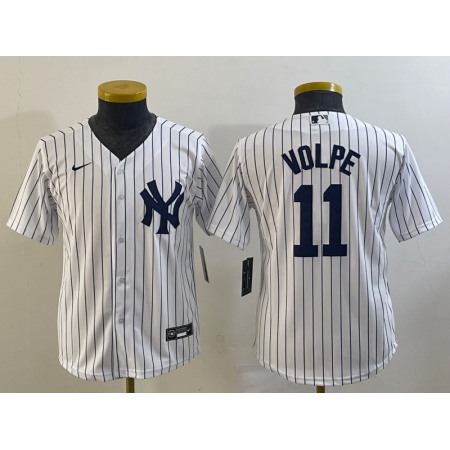 Youth New York Yankees #11 Anthony Volpe White Cool Base Stitched Baseball Jersey