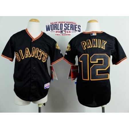 Giants #12 Joe Panik Black Cool Base W/2014 World Series Patch Stitched Youth MLB Jersey