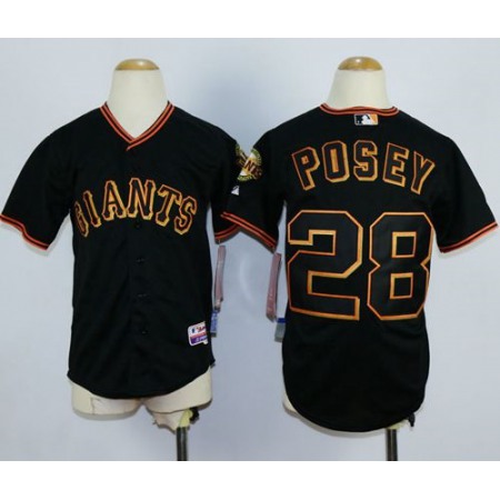 Giants #28 Buster Posey Black Stitched Youth MLB Jersey