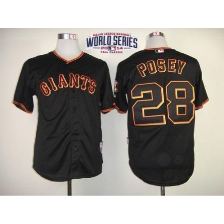 Giants #28 Buster Posey Black W/2014 World Series Patch Stitched Youth MLB Jersey
