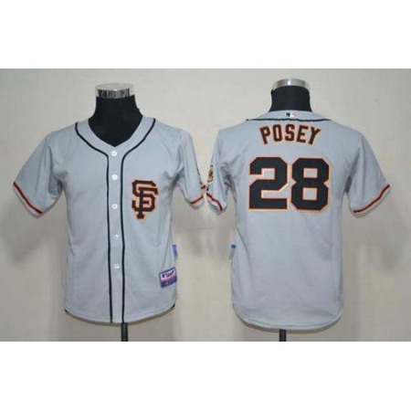 Giants #28 Buster Posey Grey Stitched Youth MLB Jersey