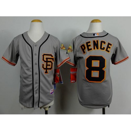 Giants #8 Hunter Pence Grey Road 2 Cool Base Stitched Youth MLB Jersey