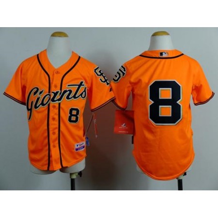 Giants #8 Hunter Pence Orange Alternate Stitched Youth MLB Jersey