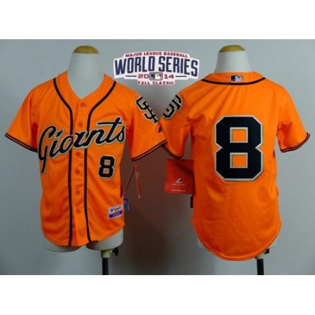 Giants #8 Hunter Pence Orange Alternate W/2014 World Series Patch Stitched Youth MLB Jersey