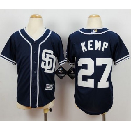 Padres #27 Matt Kemp Navy Blue Alternate 1 Stitched Youth MLB Jersey