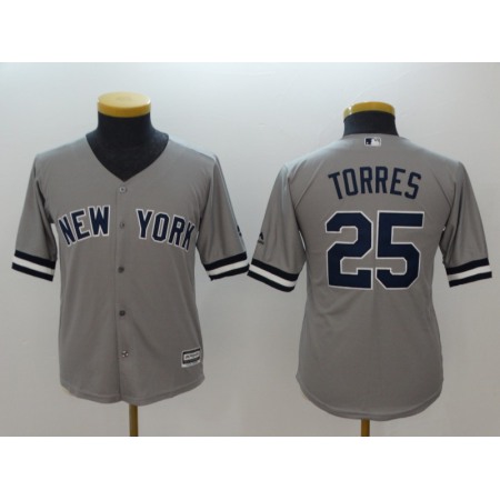 Youth New York Yankees #25 Gleyber Torres Gray Cool Base Replica Player MLB Jersey