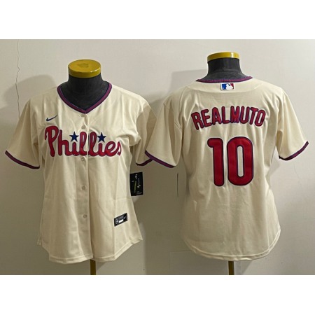 Youth Philadelphia Phillies #10 J.T. Realmuto Cream Cool Base Stitched Baseball Jersey