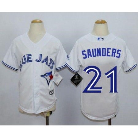 Blue Jays #21 Michael Saunders White Cool Base Stitched Youth MLB Jersey