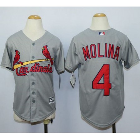 Cardinals #4 Yadier Molina Grey Cool Base Stitched Youth MLB Jersey