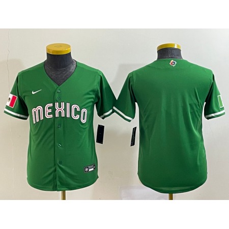 Youth Mexico Baseball Blank 2023 Green World Baseball Classic Stitched Jersey