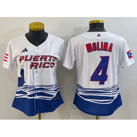 Youth Puerto Rico Baseball #4 Yadier Molina 2023 White World Baseball Classic Stitched Jersey