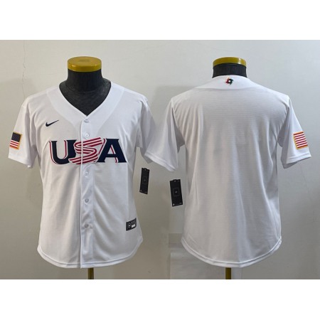 Youth USA Baseball Blank 2023 White World Baseball Classic Stitched Jersey