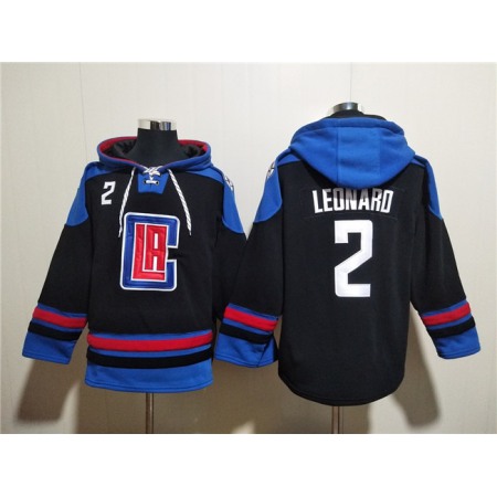 Men's Los Angeles Clippers #2 Kawhi Leonard Black/Blue Lace-Up Pullover Hoodie