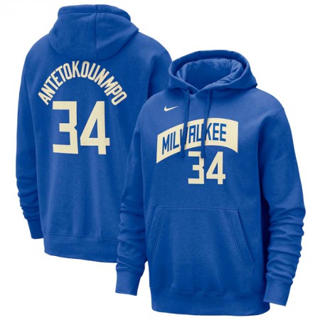 Men's Milwaukee Bucks #34 Giannis Antetokounmpo Royal 2023/24 City Edition Name & Number Pullover Hoodie