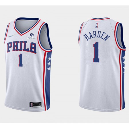 Men's Philadelphia 76ers #1 James Harden White 75th Anniversary Association Edition Swingman Stitched Jersey