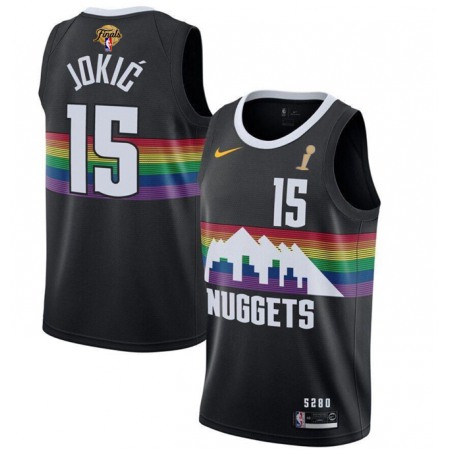 Men's Denver Nuggets #15 Nikola Jokic Black 2023 Finals Champions City Edition Stitched Basketball Jersey