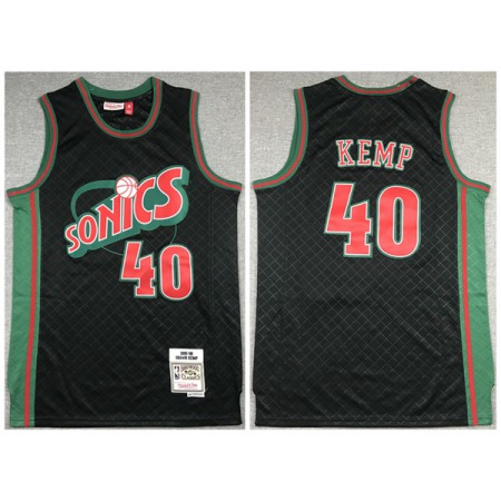 Men's Oklahoma City Thunder #40 Shawn Kemp Black 1995-96 Throwback SuperSonics Stitched Jersey