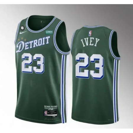 Men's Detroit Pistons #23 Jaden Ivey Green 2022/23 City Edition With NO.6 Patch Stitched Jersey