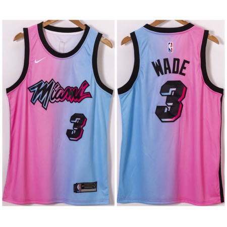 Men's Miami Heat #3 Dwyane Wade Blue/Pink City Edition Vice Stitched Jersey