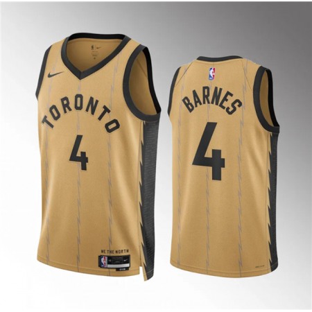 Men's Toronto Raptors #4 Scottie Barnes Gold 2023/24 City Edition Stitched Basketball Jersey