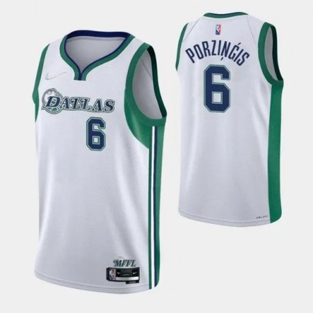 Men's Dallas Mavericks #6 Kristaps Porzingis 2021/22 White City Edition Stitched Jersey