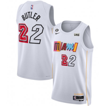Men's Miami Heat #22 Jimmy Butler White 2022/23 City Edition With NO.6 Patch Stitched Jersey