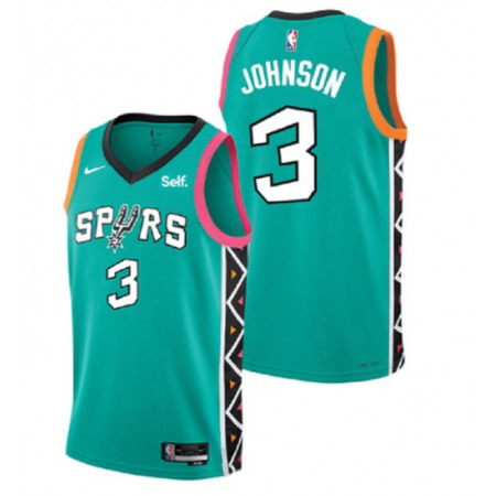 Men's San Antonio Spurs #3 Keldon Johnson Teal 2022 City Edition Swingman Stitched Jersey