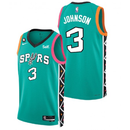 Men's San Antonio Spurs #3 Keldon Johnson Teal 2022 City Edition With NO.6 Patch Swingman Stitched Jersey
