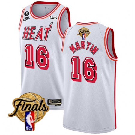 Men's Miami Heat #16 Caleb Martin White 2023 Finals Classic Edition With NO.6 Patch Stitched Basketball Jersey