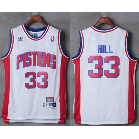Pistons #33 Grant Hill White Hardwood Classics Stitched NBA Jersey