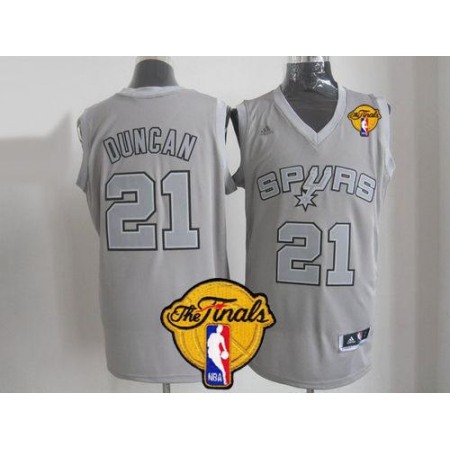 Spurs #21 Tim Duncan Grey Big Color Fashion Finals Patch Stitched NBA Jersey