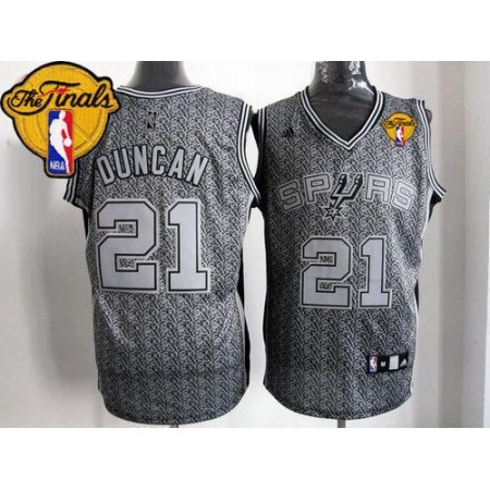 Spurs #21 Tim Duncan Grey Static Fashion Finals Patch Stitched NBA Jersey