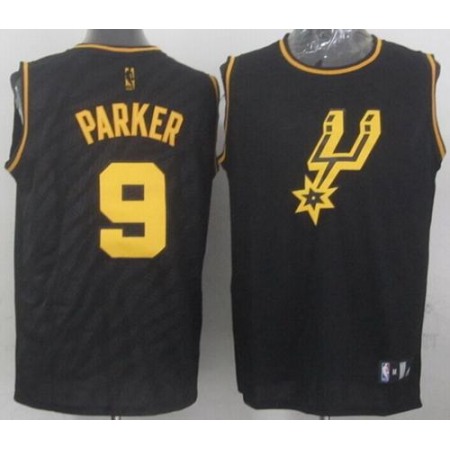 Spurs #9 Tony Parker Black Precious Metals Fashion Stitched NBA Jersey