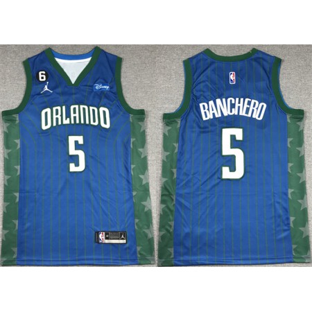 Men's Orlando Magic #5 Paolo Banchero Blue With No.6 Patch Icon Edition Stitched Swingman Jersey