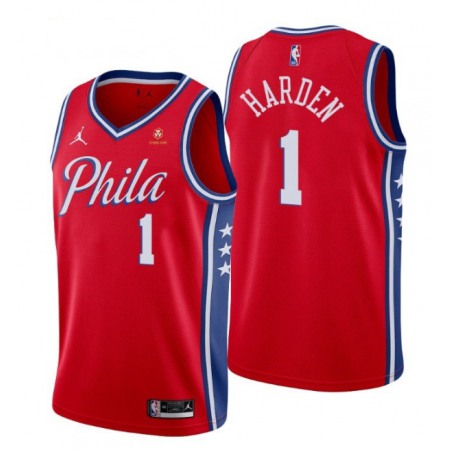 Men's Philadelphia 76ers #1 James Harden Red Statement Edition Stitched Jersey