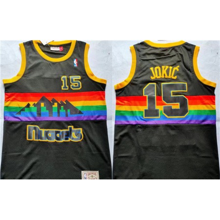 Men's Denver Nuggets #15 Nikola Jokic Black Throwback Stitched Jersey