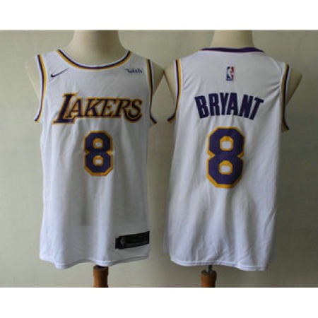 Men's Los Angeles Lakers #8 Kobe Bryant White 2018-2019 Wish Swingman Stitched NBA Jersey