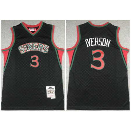 Men's Philadelphia 76ers #3 Allen Iverson Black Throwback Stitched Jersey